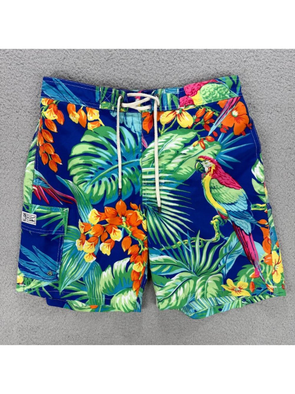 Polo Ralph Lauren Swim Trunks Men Small Blue Green Tropical Parrot Floral Shorts
